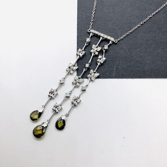 Vintage Sterling Silver Butterfly CZ Dangle Necklace 16” - Picture 1 of 6